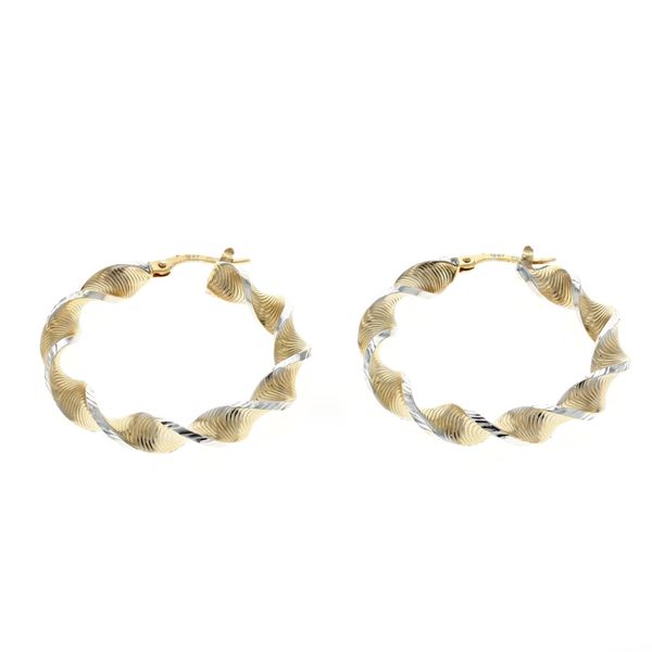 10KT Yellow and White Gold 35mm Twisted Hoop Earrings Harmony Jewellers Grimsby, ON