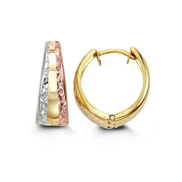 10KT Yellow, White and Rose Gold Diamond Cut Huggie Earrings Harmony Jewellers Grimsby, ON