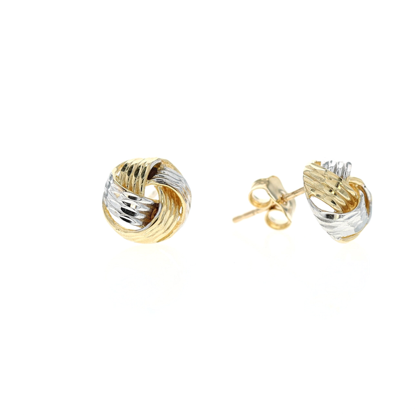 10KT Yellow and White Gold Knot Stud Earrings Harmony Jewellers Grimsby, ON