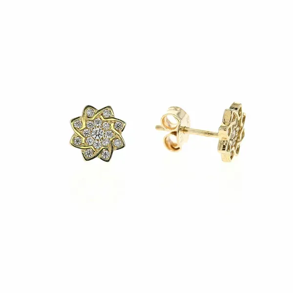 10KT Yellow Gold CZ Flower Stud Earrings Harmony Jewellers Grimsby, ON