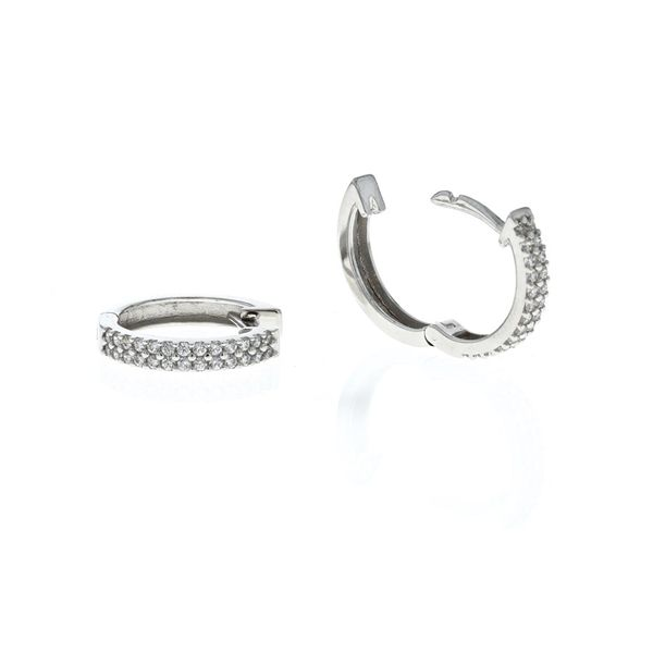 18KT White Gold 15mm CZ Huggie Earrings Harmony Jewellers Grimsby, ON