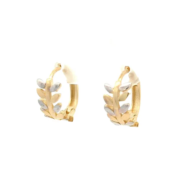 10KT Yellow and White Gold Leaf Huggie Earrings Harmony Jewellers Grimsby, ON