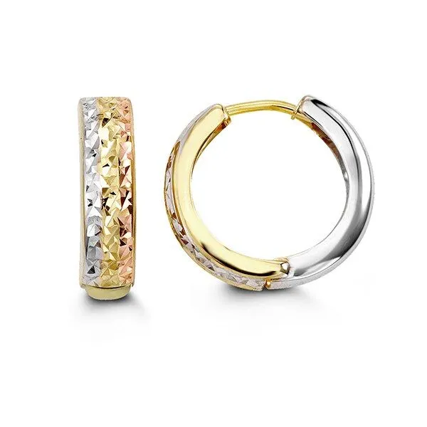 10KT Yellow, White and Rose Gold Reversible Huggie Earrings Harmony Jewellers Grimsby, ON