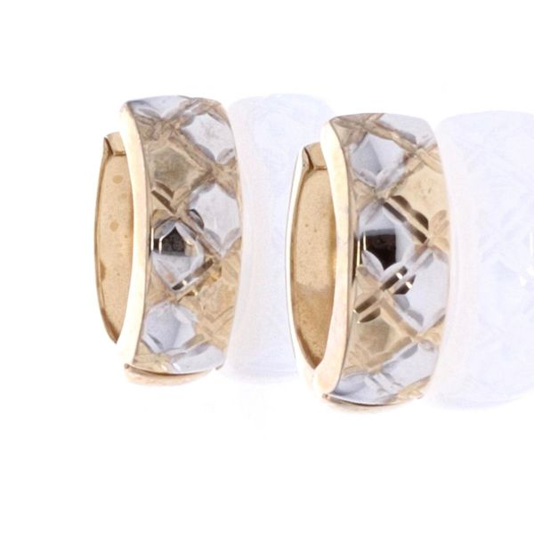 10KT Yellow and White Gold Diamond Cut Huggie Earrings Harmony Jewellers Grimsby, ON