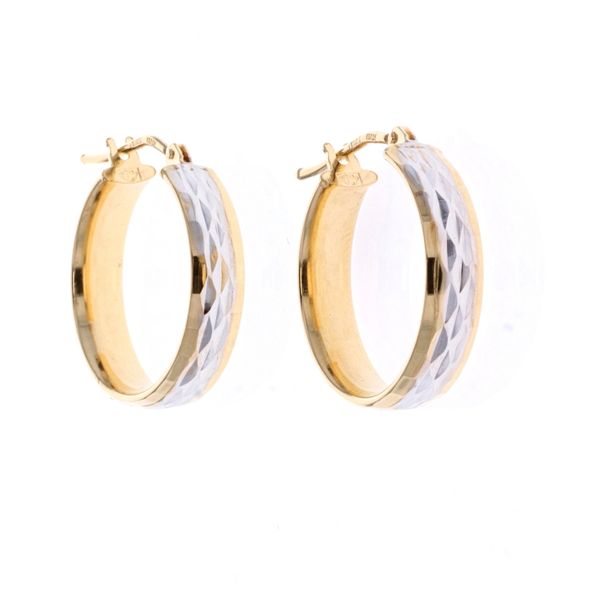 10KT Two Tone Gold Diamond Cut Hoop Earrings Harmony Jewellers Grimsby, ON