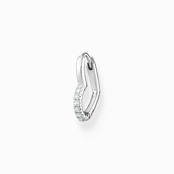 Single Hoop Earring Heart with White Stones - Silver Harmony Jewellers Grimsby, ON