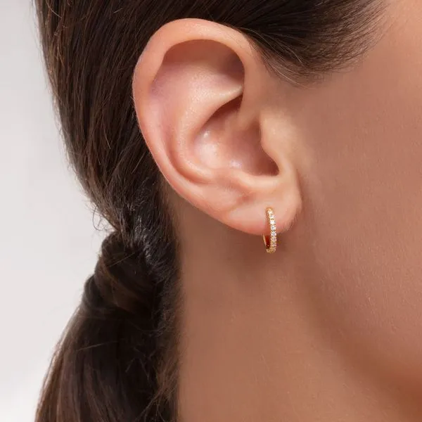 Single Hoop Earring White Stones - Gold Image 3 Harmony Jewellers Grimsby, ON