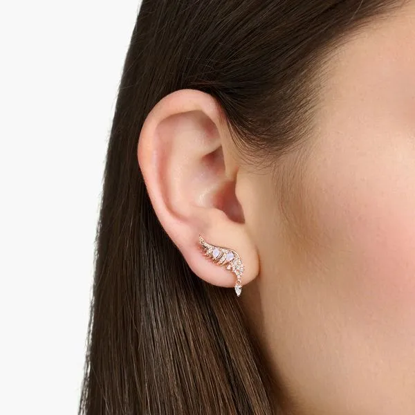 Thomas Sabo Sterling Silver Rose Gold Plated phoenix wing with pink stones Ear Studs Image 2 Harmony Jewellers Grimsby, ON
