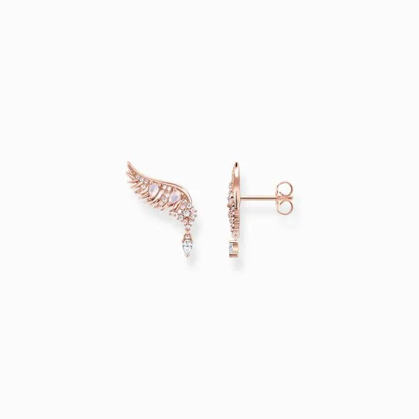 Thomas Sabo Sterling Silver Rose Gold Plated phoenix wing with pink stones Ear Studs Harmony Jewellers Grimsby, ON