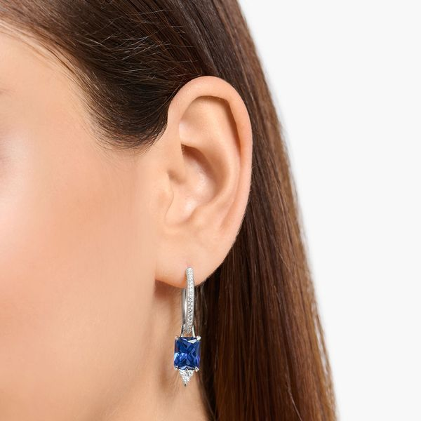 Thomas Sabo Sterling Silver Blue and White Stone Hoop Earrings Image 2 Harmony Jewellers Grimsby, ON