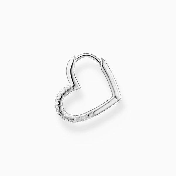 Single Hoop Earring Heart with White Stones - Silver Image 2 Harmony Jewellers Grimsby, ON