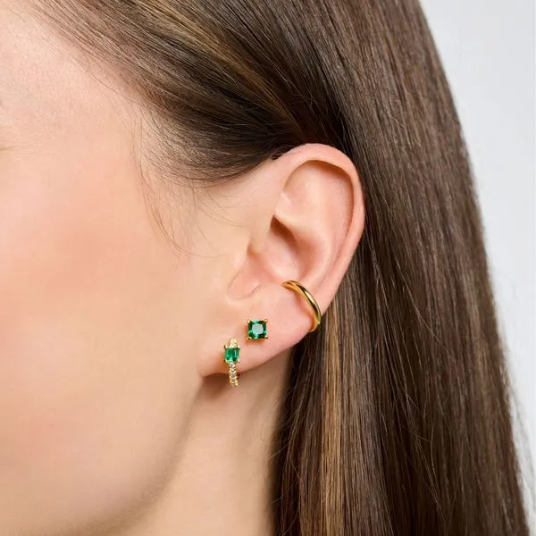 Thomas Sabo Sterling Silver Gold Plated Green Stone Single Stud Earring Image 3 Harmony Jewellers Grimsby, ON
