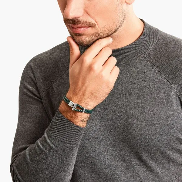 THOMAS SABO Silver double bracelet with braided, green leather Image 2 Harmony Jewellers Grimsby, ON