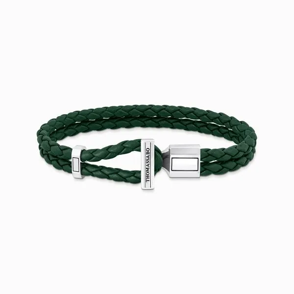 THOMAS SABO Silver double bracelet with braided, green leather Harmony Jewellers Grimsby, ON