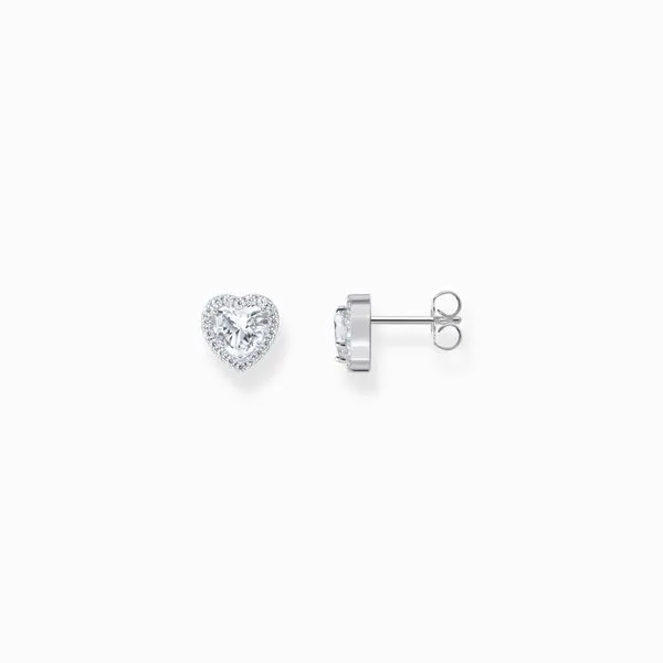 Thomas Sabo Silver Heart-Shaped Halo Ear Studs With White Zirconia Harmony Jewellers Grimsby, ON