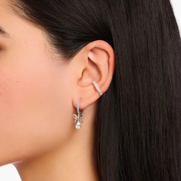 Thomas Sabo Sterling Silver Hoop Earrings With Bow Pendant And White Zirconia Image 2 Harmony Jewellers Grimsby, ON