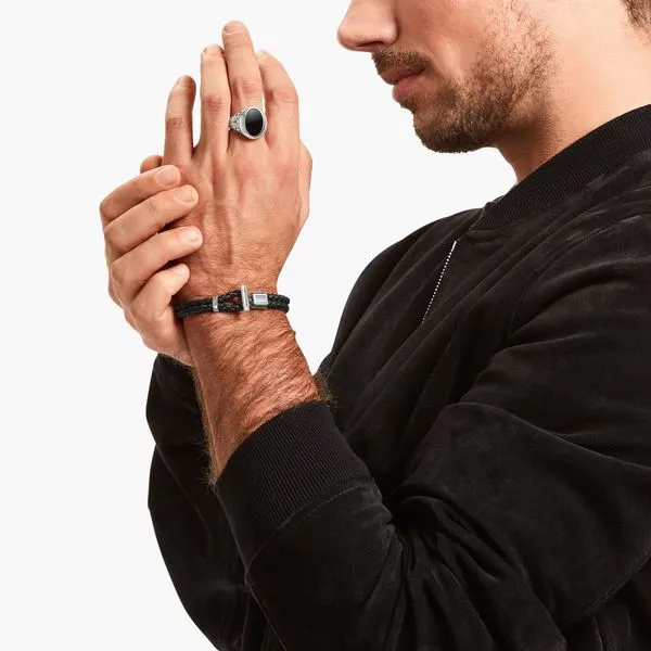 Thomas Sabo Silver Double Bracelet With Braided Black Leather Image 2 Harmony Jewellers Grimsby, ON