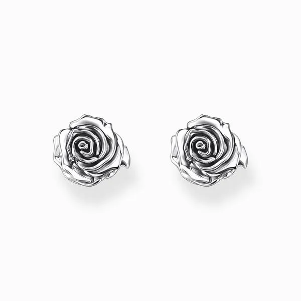 Silver Midnight Rose Ear Studs Image 2 Harmony Jewellers Grimsby, ON