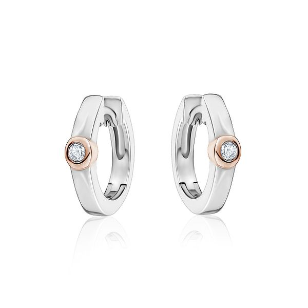 Sterling Silver and Rose Gold plated CZ Huggie Earrings Harmony Jewellers Grimsby, ON