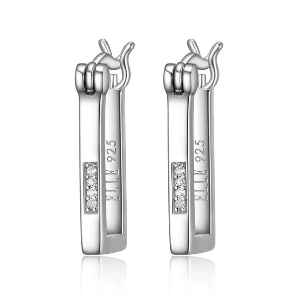 ELLE Sterling Silver CZ 16x10mm Rectangular Hoop Earrings Harmony Jewellers Grimsby, ON