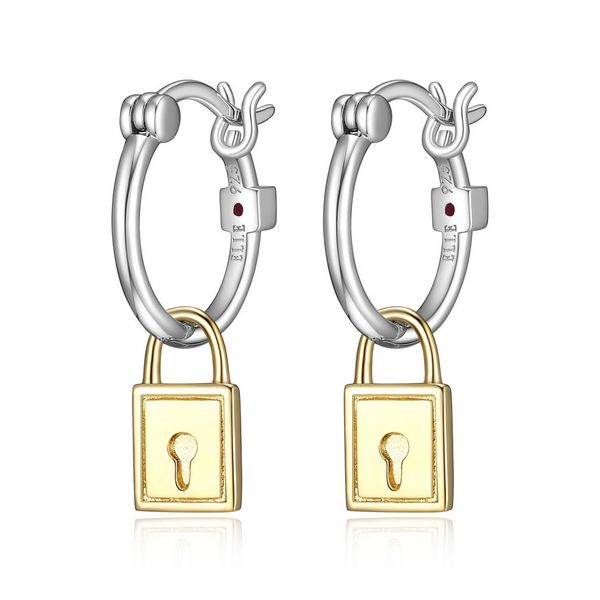 Sterling Silver Two-Tone Square Lock Dangle Hoop Earrings Harmony Jewellers Grimsby, ON