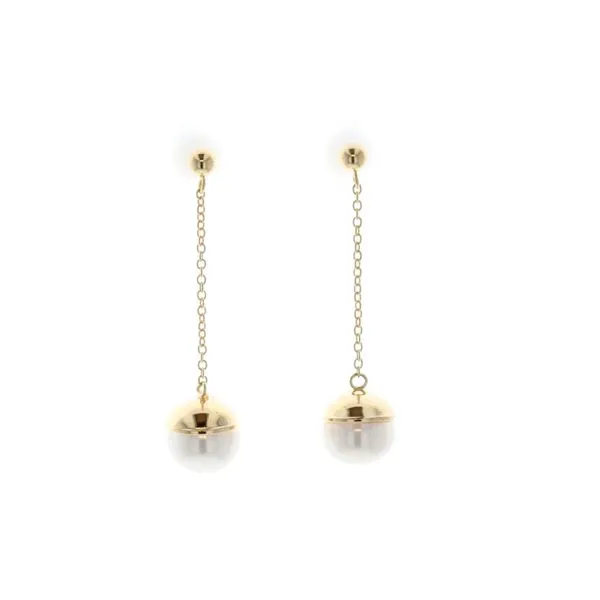 REIGN Sterling Silver Gold Plated White Pearl Drop Chain Earrings Harmony Jewellers Grimsby, ON