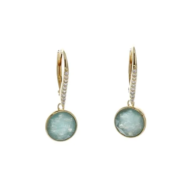 REIGN Sterling Silver Gold Plated White Crystal, Peru Amazonite and CZ Drop Earrings Harmony Jewellers Grimsby, ON