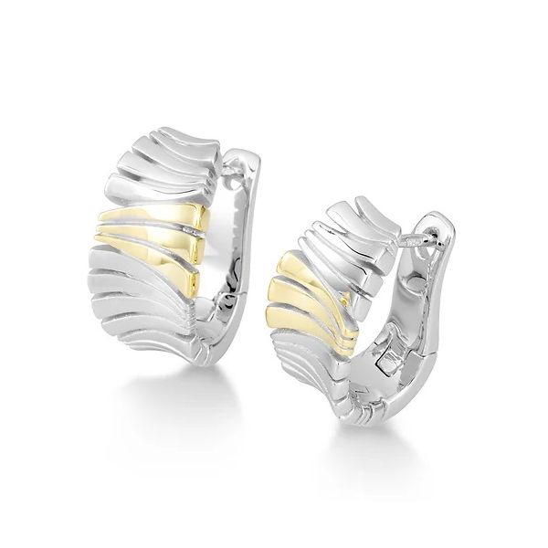 Breuning - Sterling Silver  Rhodium Plated and Gold Plated Huggie Earrings Harmony Jewellers Grimsby, ON