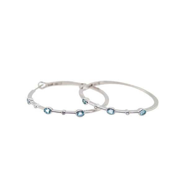 Breuning - Sterling Silver Rhodium Plated Blue Topaz and Genuine White Sapphire Hoop Earrings Harmony Jewellers Grimsby, ON