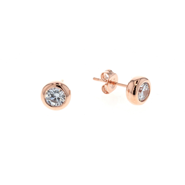 Reign Sterling Silver Rose Gold Plated CZ Stud Earrings Harmony Jewellers Grimsby, ON