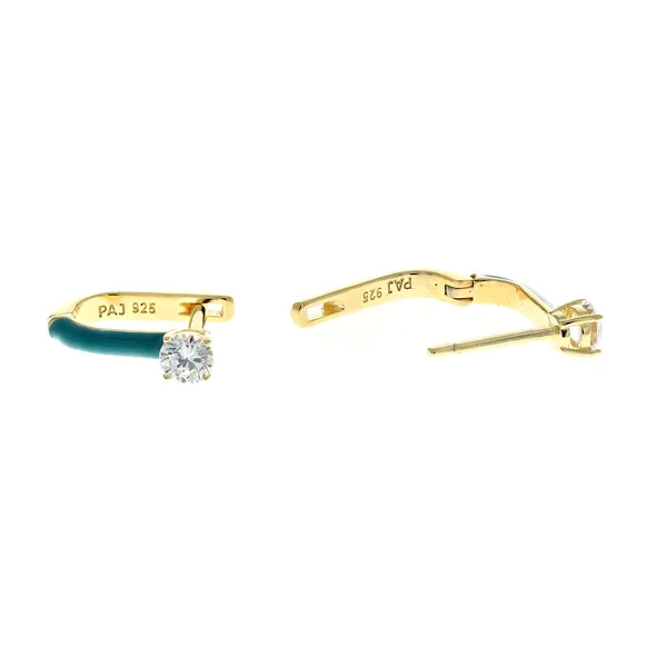 Reign Sterling Silver Gold Plated CZ Blue Epoxy Hoop Earrings Harmony Jewellers Grimsby, ON