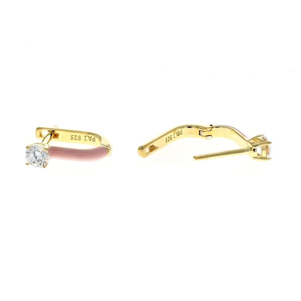 Reign Sterling Silver Gold Plated CZ and Light Pink Epoxy Hoop Earrings Harmony Jewellers Grimsby, ON