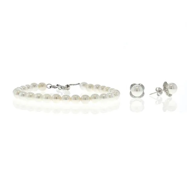 Reign Sterling Silver Pearl Bracelet and Pearl and CZ Earring Set Harmony Jewellers Grimsby, ON