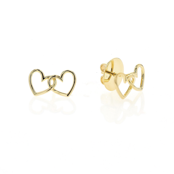 Breuning - Sterling Silver Gold Plated Double Heart Stud Earrings Harmony Jewellers Grimsby, ON
