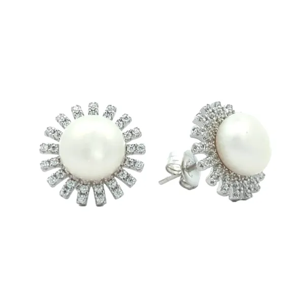 Reign Sterling Silver Genuine White Pearl and CZ Stud Earrings Harmony Jewellers Grimsby, ON