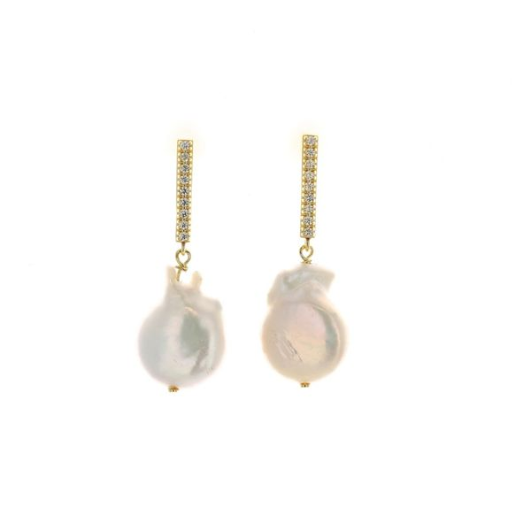 Reign Sterling Silver Gold Plated White Pearl and CZ Earrings Harmony Jewellers Grimsby, ON
