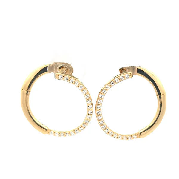 Sterling Silver Gold Plated Medium Hoop Earrings With Cubic Zirconia Harmony Jewellers Grimsby, ON