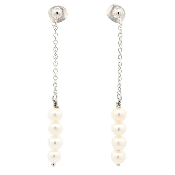 Sterling Silver Platinum Finish Fresh Water Pearl Dangle Earrings Harmony Jewellers Grimsby, ON