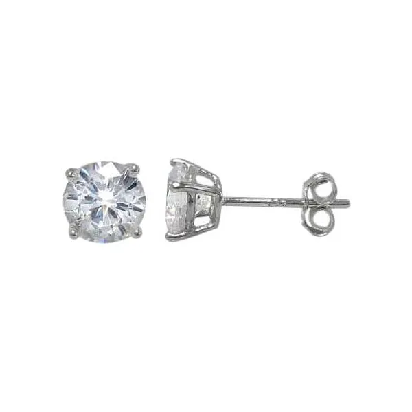 Sterling silver with rhodium, 4mm cubic zirconia stud earrings Harmony Jewellers Grimsby, ON