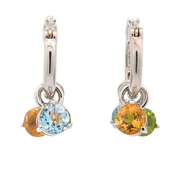 REIGN Rhodium Plated Sterling Silver Interchangable Citrine, Peridot, & Sky Blue Topaz Hoops Harmony Jewellers Grimsby, ON