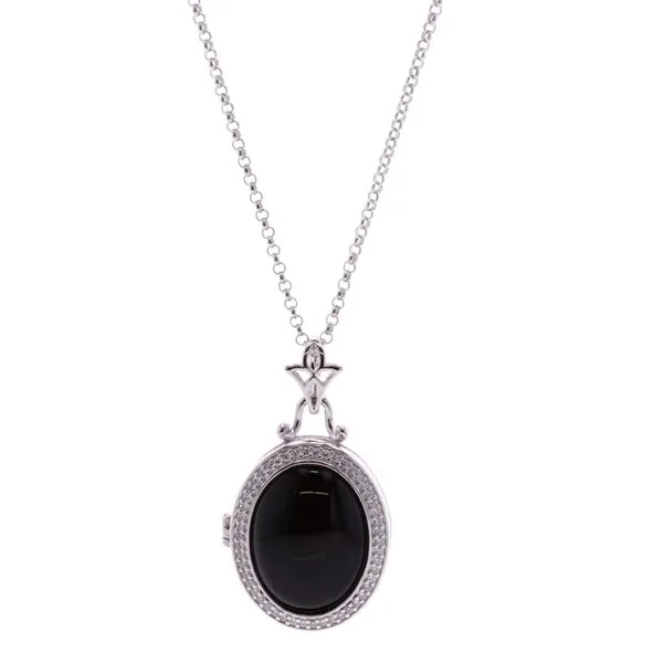 REIGN Sterling Silver Black Agate and CZ Locket 18