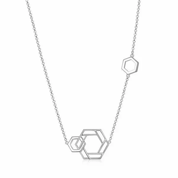 Sterling Silver Rhodium Plated Intertwined Hexagon 16+2