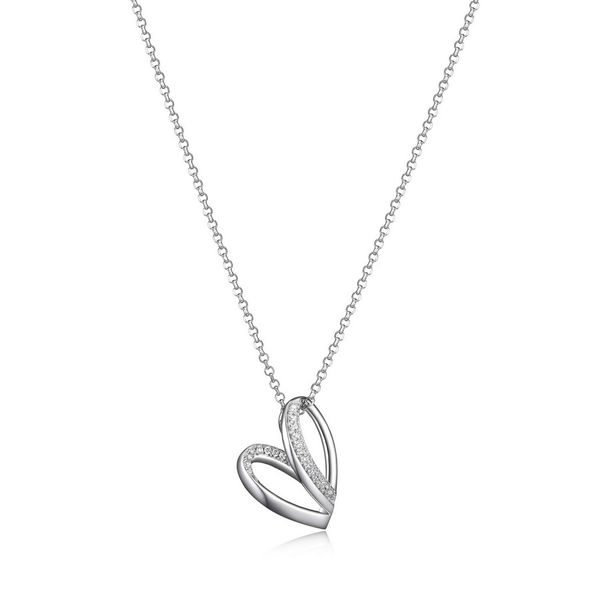 Sterling Silver Rhodium Plated Overlapping Heart CZ 18+2