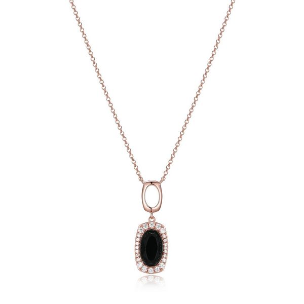 Sterling Silver Rose Gold Plated Genuine Oval Black Agate and CZ 17+3
