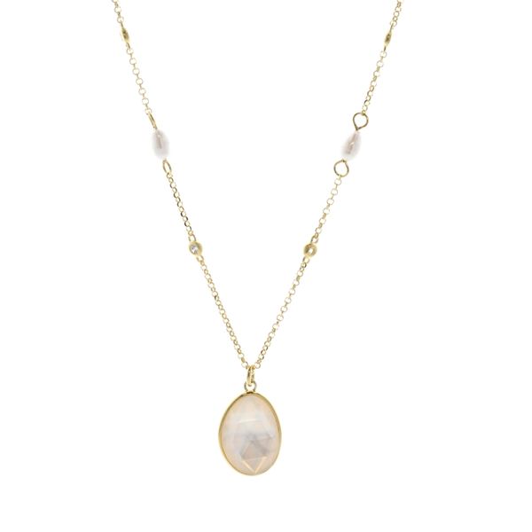 REIGN Sterling Silver Gold Plated White Crystal, Mother of Pearl and CZ 20