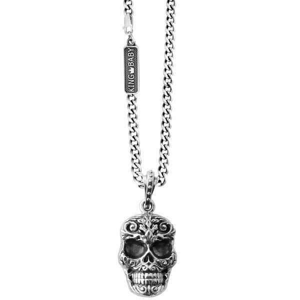 King Baby - Carved Baroque Skull Pendant on 24 in. Fine Curb Link Chain Harmony Jewellers Grimsby, ON