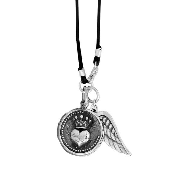 King Baby - Large Heart Coin Pendant with Wing on Braided Cord -22