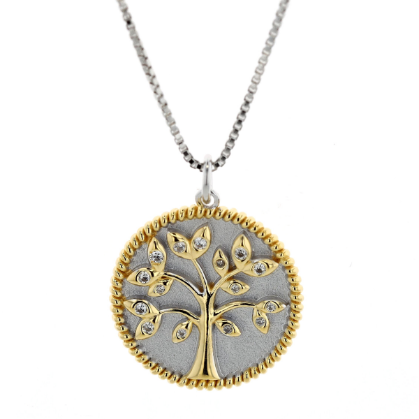 Reign Sterling Silver and Gold Plated CZ Tree of Life 17+3