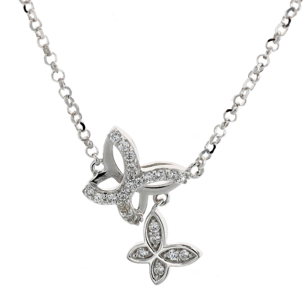 Reign Sterling Silver CZ Two Butterfly 15+3