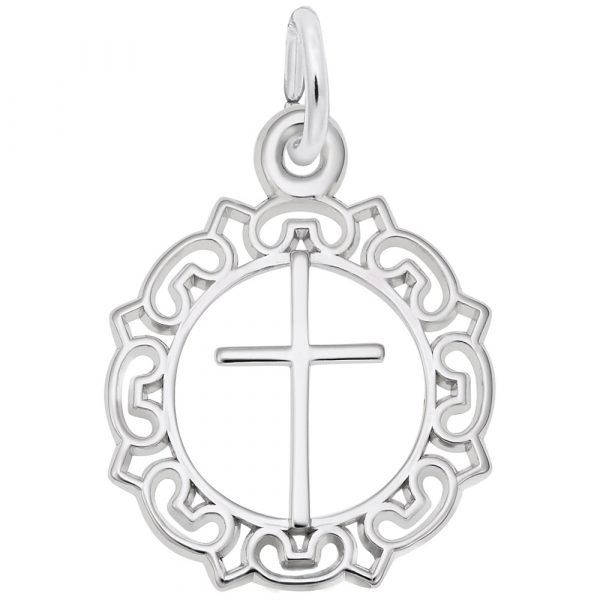 Sterling Silver Cross with Ornate Border Charm Harmony Jewellers Grimsby, ON